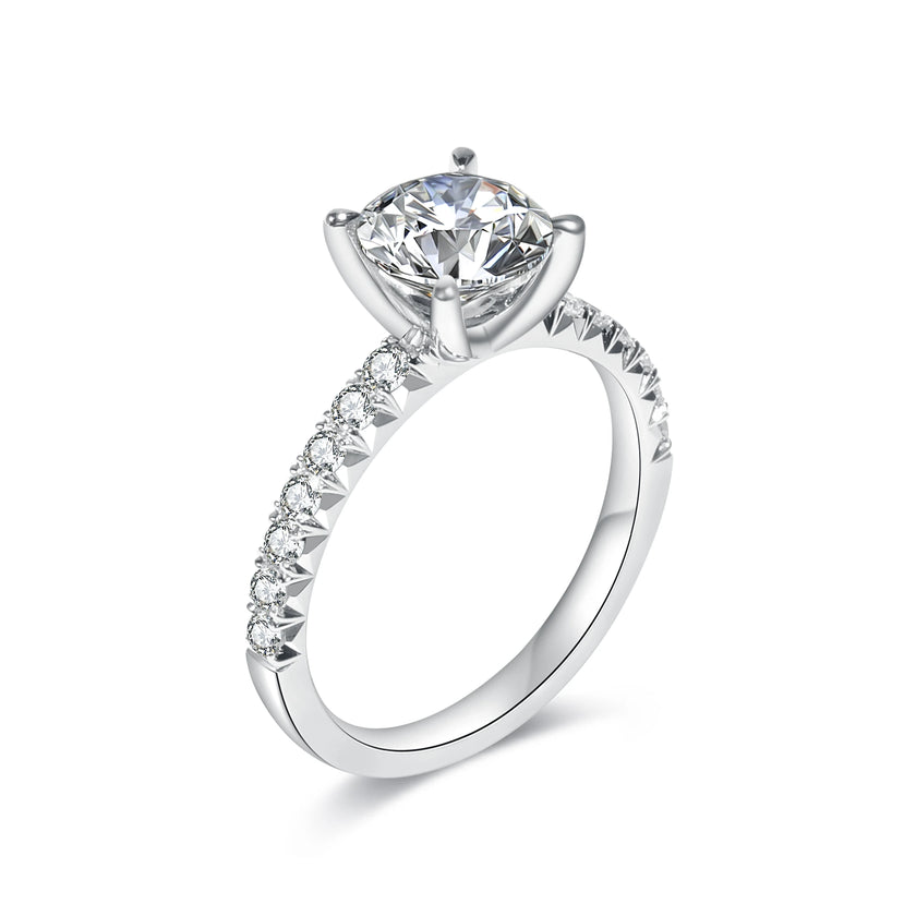 悅意系列14K白金四爪群鑲戒指 (1.0ct)